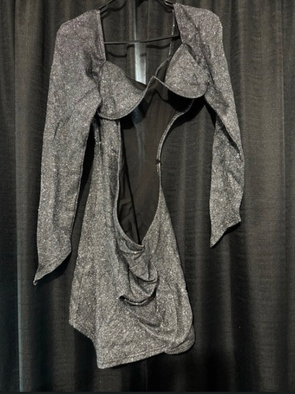 Sparkle Open-Back Long Sleeve Mini Dress - Silver